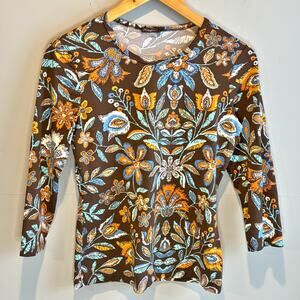 J. McLaughlin Bold Floral Print 3/4 Sleeve Catalina Cloth Top - size Small